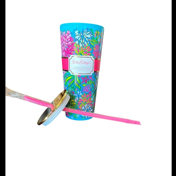 Lilly Pulitzer Tumbler with Straw Featured in Walking on Sunshine 24oz. NEW - Picture 3 of 3